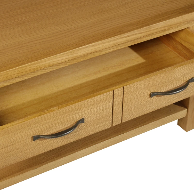 HomCom Solid Oak Frame Rectangle Coffee Table with Drawer and Lower Storage Shelf