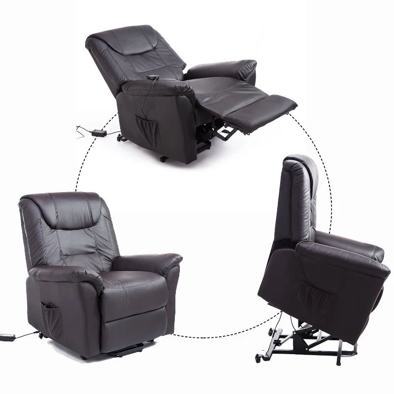 HomCom Faux Leather Three Position Lift Chair Recliner with Remote - Dark Brown