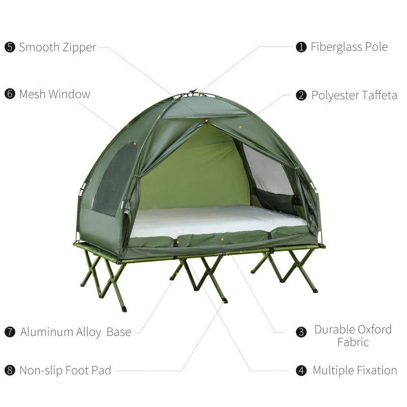Outsunny Portable XL Size Raised Camping Tent Cot Combination for Fishing and Hunting - Green