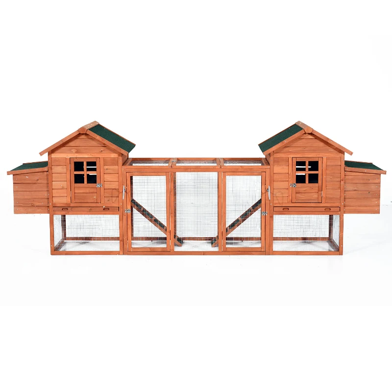 PawHut Dual Chicken Coop with Garden Bed, Large Hen House with Nesting Boxes, Removable Trays, Ramps, 123" x 27.5" x 42.5", Natural Wood