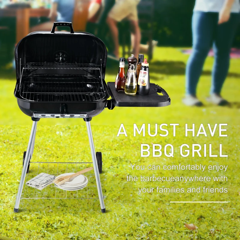 Outsunny Portable Charcoal Grill, 22" Steel BBQ for Camping & Backyard Cooking, Compact Design with Easy Carry Handle