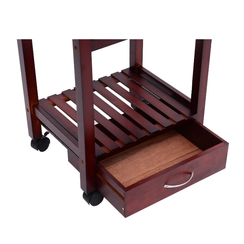 HomCom 19" Wooden Rolling Kitchen Organizer Cart Trolley With Storage Wine Rack