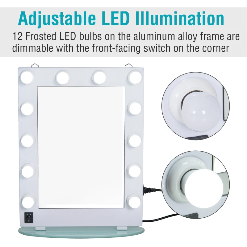 HomCom LED Lighted Make-Up Vanity Mirror - White