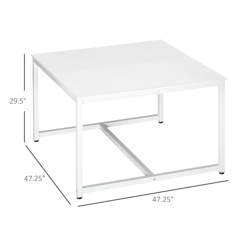 HOMCOM Two Person Computer Desk, 47 x 47" Extra Large Writing Study Desk, Double Workstation for Home Office, White