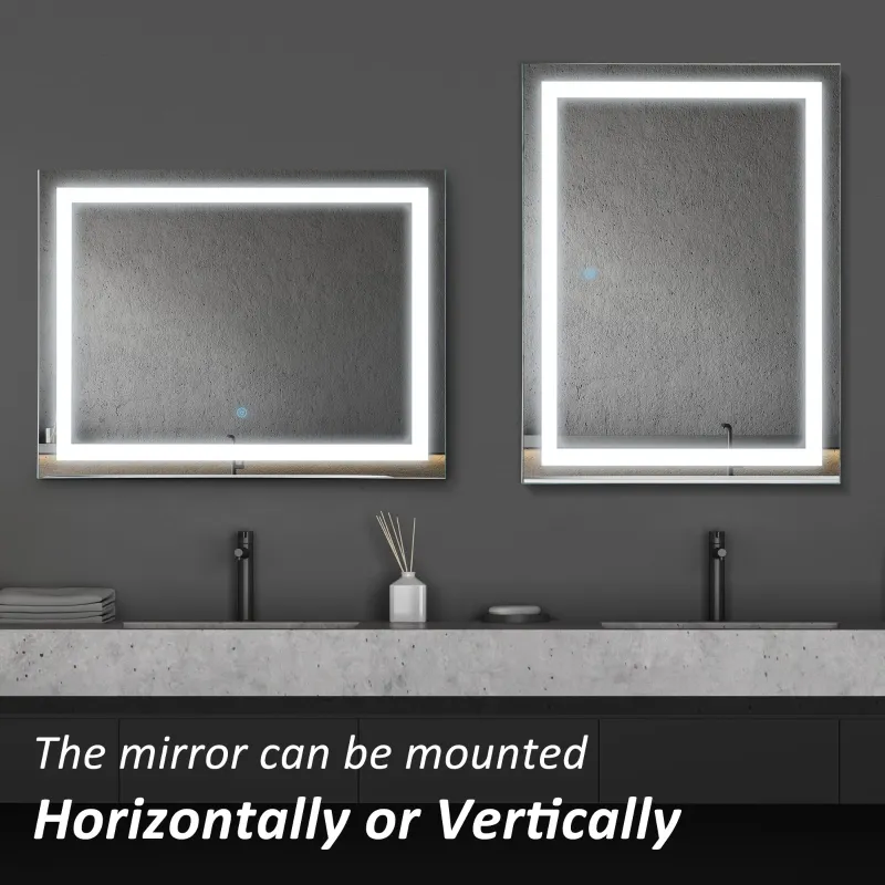 HomCom Touch Activated 2.5" Illuminated Bathroom Vertical Wall Mirror Outline LED Light - Silver