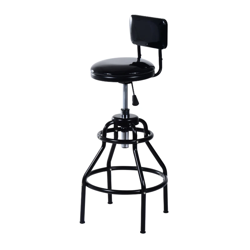 HomCom Adjustable Height Swivel Shop Stool w/ Backrest - Black