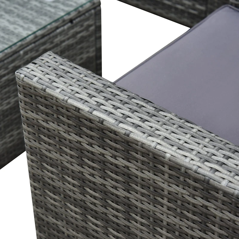 Outsunny Outdoor Patio Rattan Wicker Sofa Set w/ Glass Coffee Table - Grey