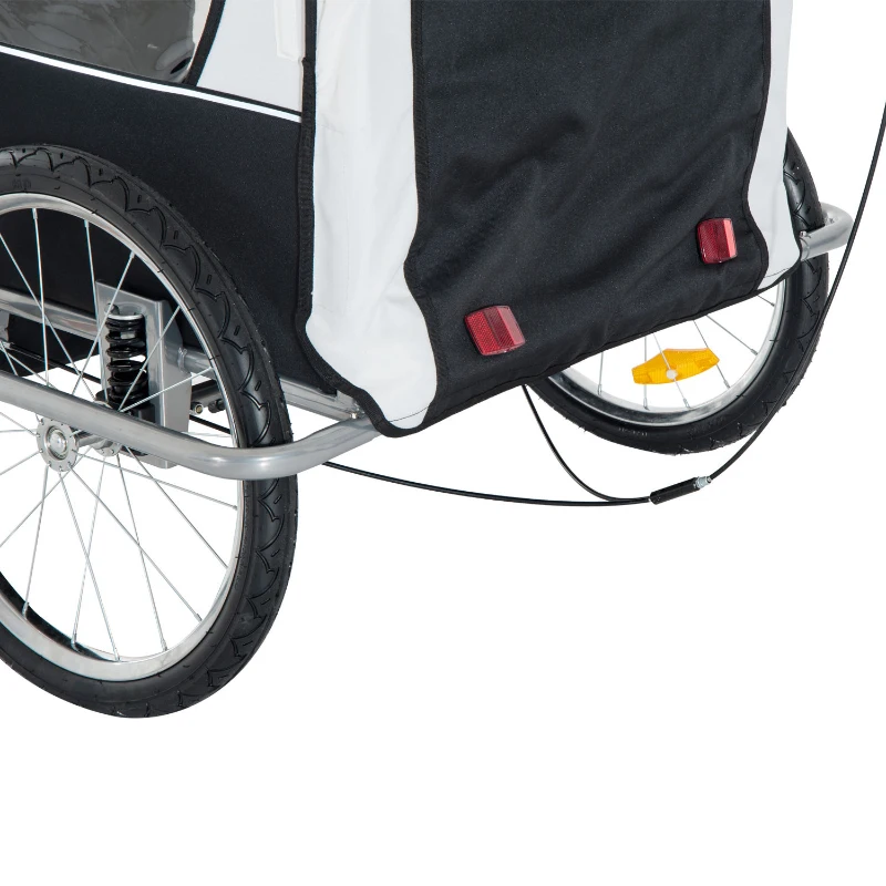 Aosom Elite Double Baby Bike Trailer Stroller Child Bicycle Jogger Swivel Wheel - Black and White