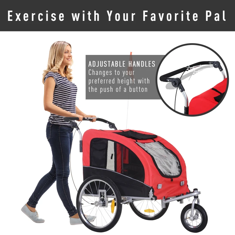 Aosom Elite Pet Dog Bike Bicycle Trailer Stroller Jogger w/ Suspension - Red and Black