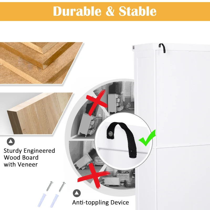 HOMCOM 72" H Traditional Colonial Freestanding Wood Kitchen Pantry with 1 Center Drawer and 2 Cabinets - White