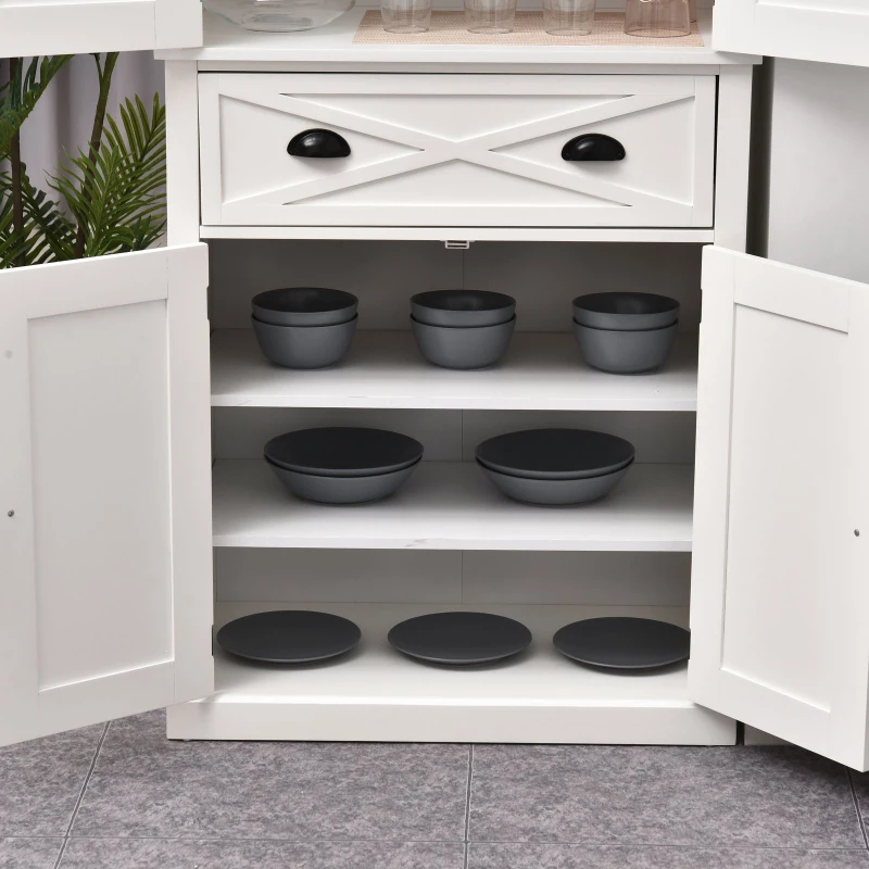 HOMCOM 5ft Tall Wood Kitchen Storage Cabinet with Adjustable Shelves, 2 Wood Pantries, Drawer and Sturdy Design - White