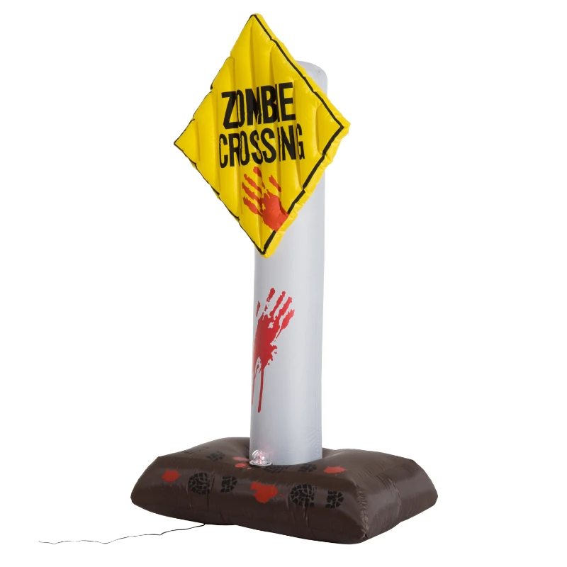 Open Box HomCom 6’ Outdoor Inflatable Inflatable Halloween Decoration - Zombie Crossing Sign
