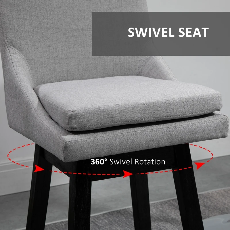 HOMCOM 28.5" Set of 2 Swivel Bar Height Bar Stools, Armless Upholstered Barstools Chairs with Soft Padding Cushion and Wood Legs, Light Gray