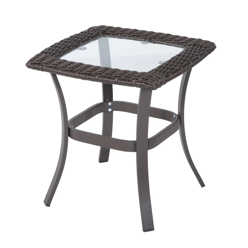 Outsunny 3 Piece Outdoor Rocking Chair and Tea Table Set - Coffee Brown/Beige