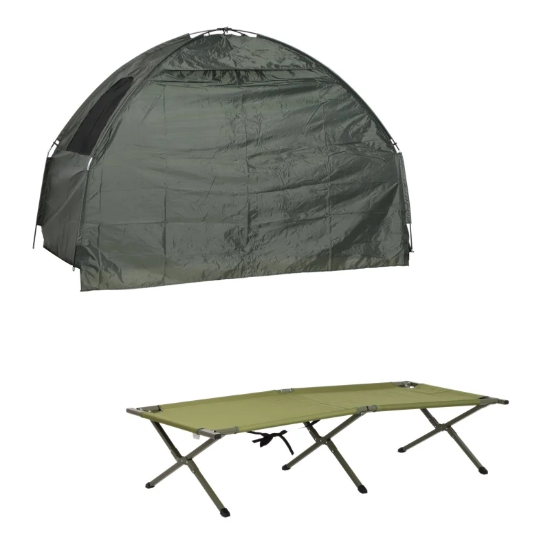 Outsunny Portable 1 Person Raised Camping Tent Cot Combination for Fishing and Hunting - Green