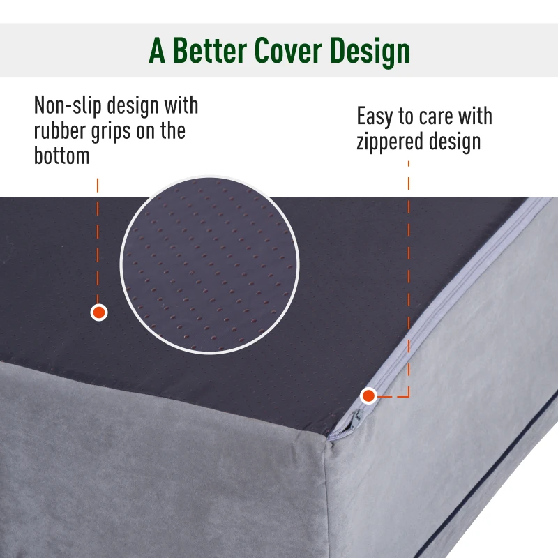 PawHut 48" x 30" Suede Padded Orthopedic Memory Foam Bolster Pet Dog Bed - Grey with Navy Blue Liner