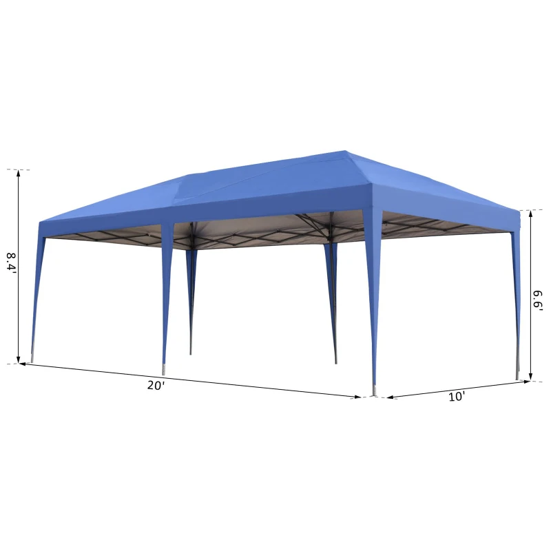 Open Box Outsunny Canopy Tent 10x20 Easy Pop Up Canopy Party Tent with 2-Tier Roof - Blue