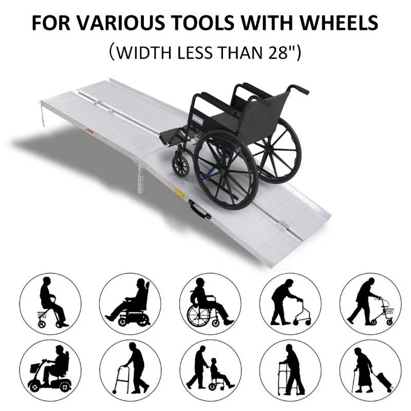 HomCom Small Portable Tri-Fold Lightweight Aluminum Stair Doorway Entry Disability Ramp - Silver