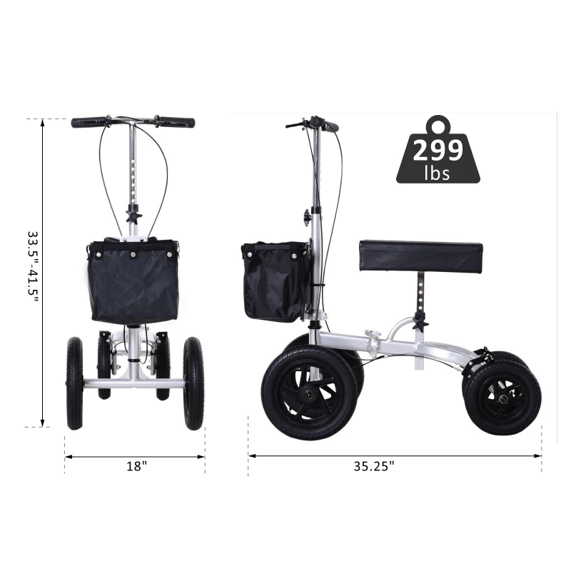 HOMCOM Knee Scooter with Basket Storage Walker Mobility During Medical Rehabilitation & Injury Folding for Transport - Silver