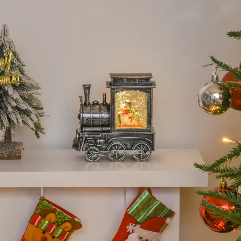 HOMCOM Christmas Snow Globe Lantern Train Shape Music Box with Light Holiday Home Novelty Decorations, Snowman Sledging