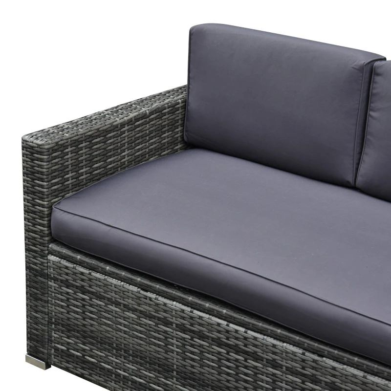 Outsunny Outdoor Patio Rattan Wicker Sofa Set w/ Glass Coffee Table - Grey