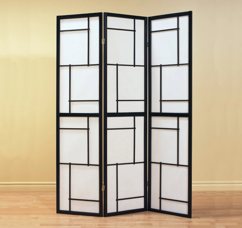 Monarch 3-Panel Folding Privacy Screen Room Divider Changing Screen - Black Wood Frame