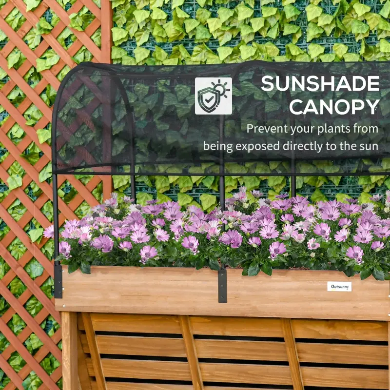 Outsunny Wood Raised Garden Bed with Sunshade Canopy, Planting Box,  Outdoor Vegetable Flower Container, Orange and Black