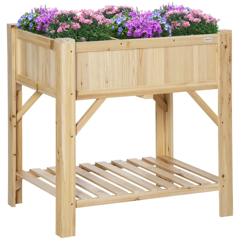 Outsunny 31x23x32 Inch 6 Pocket Garden Planter Box Vertical Raised Bed, Elevated Wood Standing Planters with Grow Grid, Legs, Storage Shelf, Vegetable, Flower, Herb