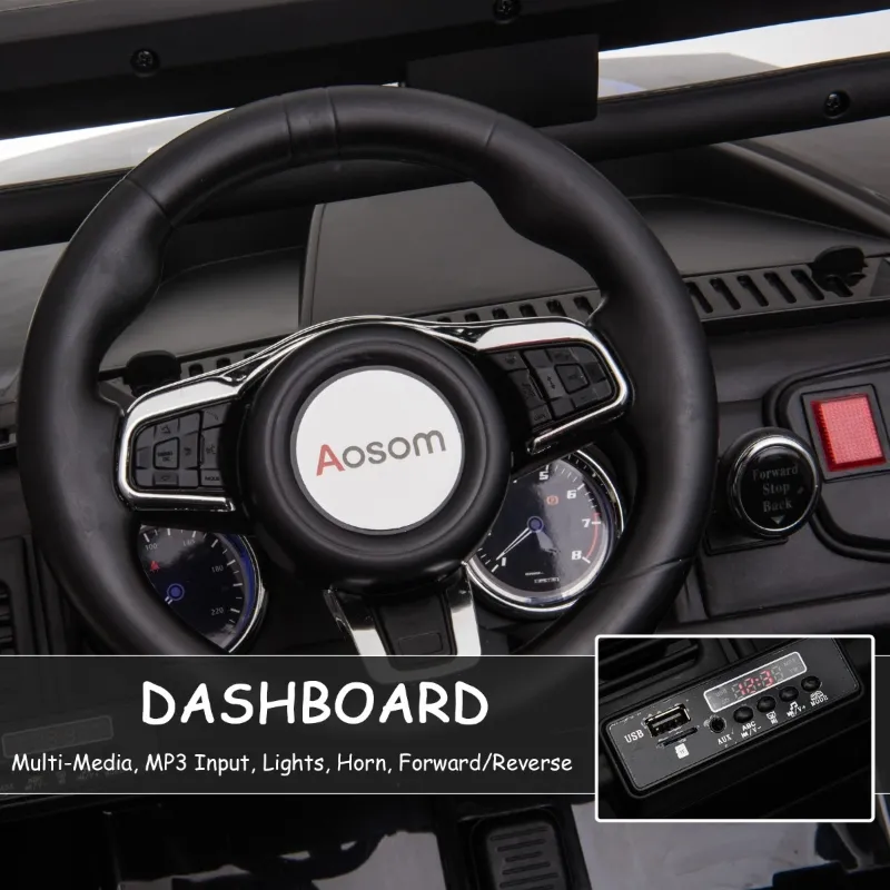 Aosom 12V Ride On Car 2-Seat Police Truck w/ Remote Control & 3 Speeds & LED Light Bar and Audio Input - Black