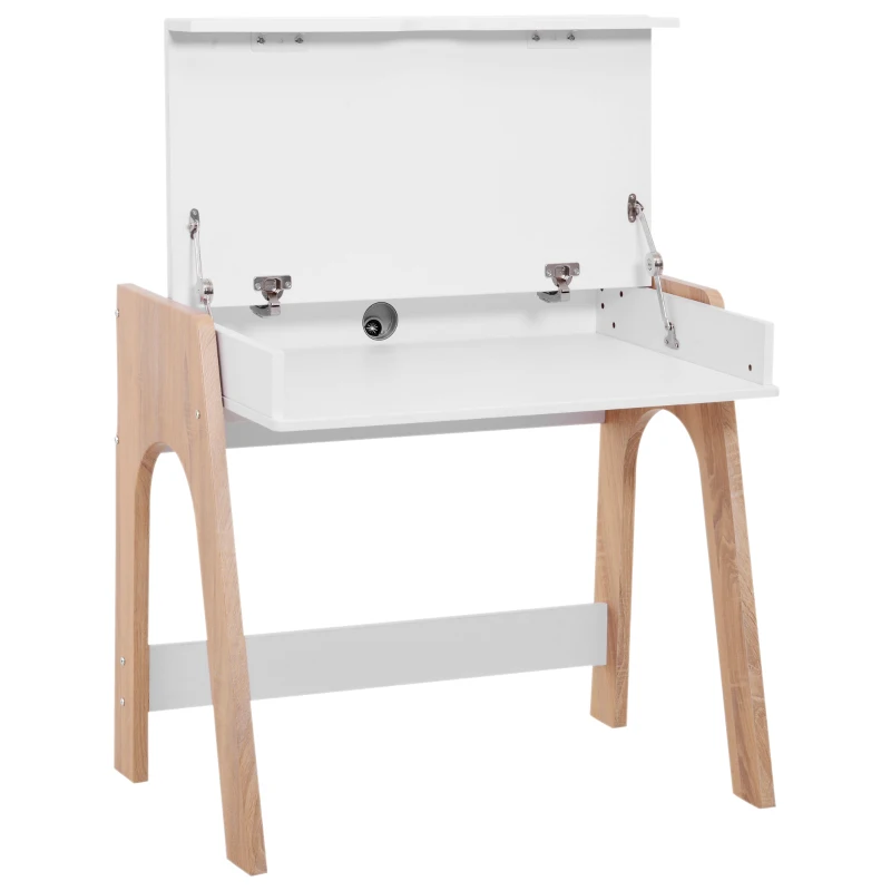 HomCom 33" Wood Modern Flip Top Writing Desk with Storage - White and Oak