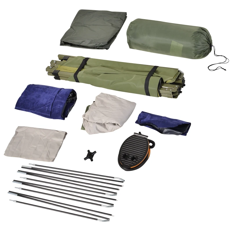 Open Box Outsunny Portable Camping Cot Tent with Air Mattress, Sleeping Bag, and Pillow