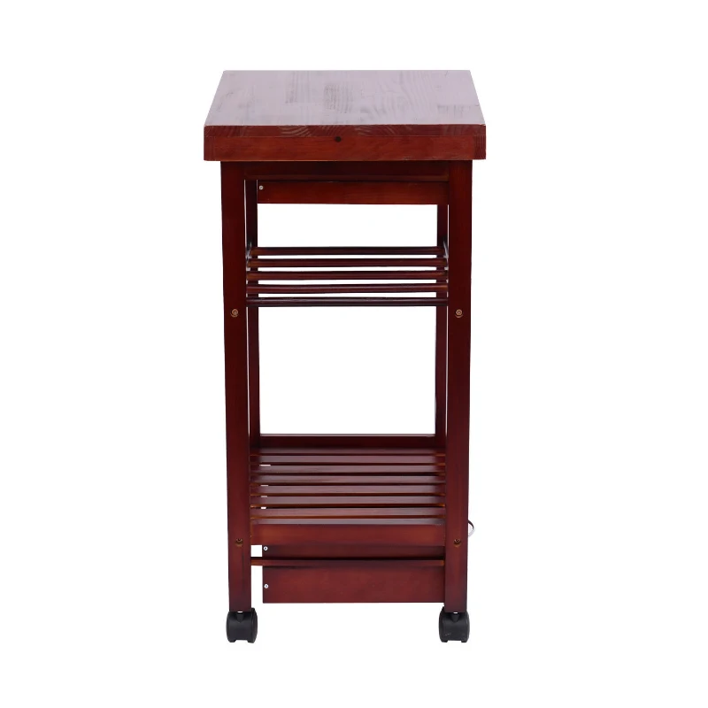 HomCom 19" Wooden Rolling Kitchen Organizer Cart Trolley With Storage Wine Rack