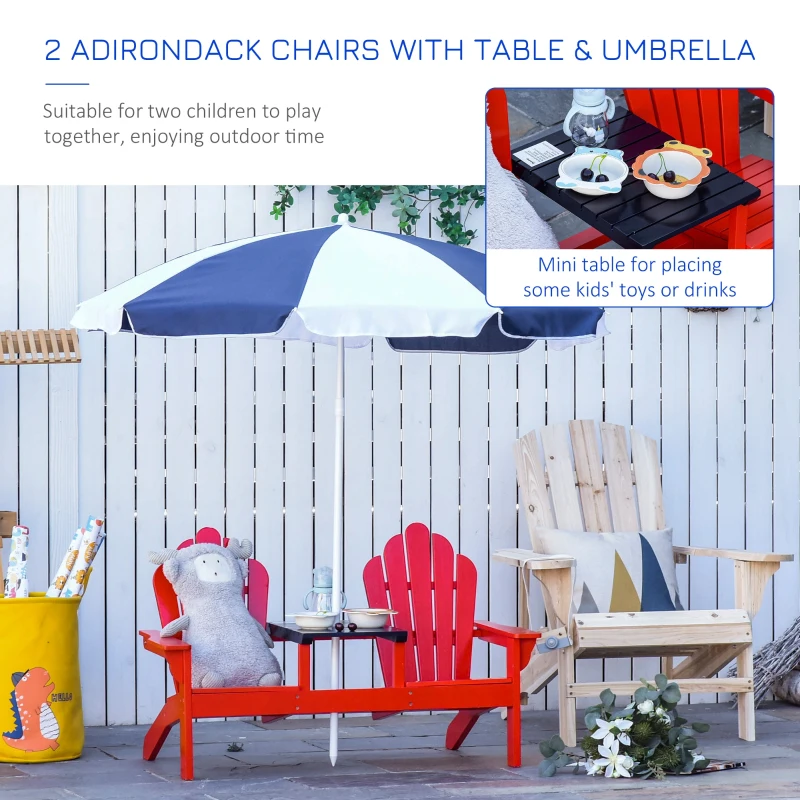 Outsunny Kids Adirondack Chairs Set w/ Table Removable Umbrella Outdoor Yard Garden Patio for 3-6 Years