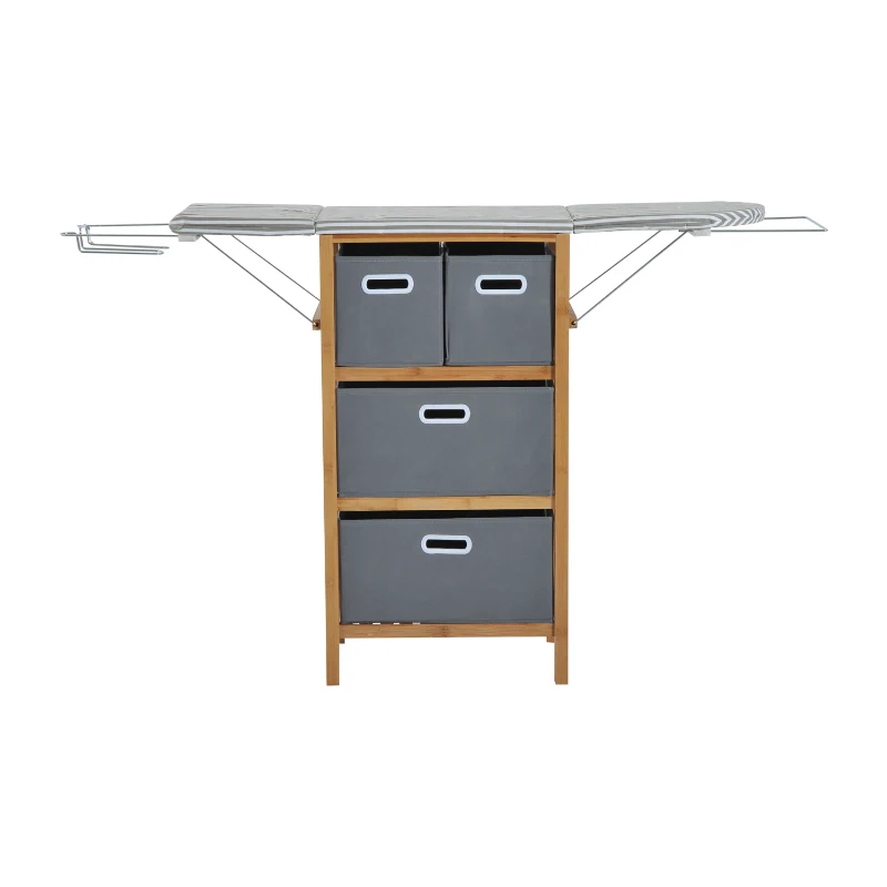 HomCom Collapsible Drop Leaf Ironing Board with Storage Boxes - Grey Stripes
