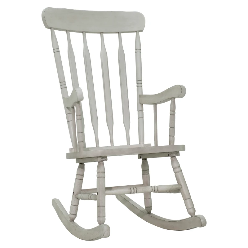 HomCom Rubberwood Indoor / Outdoor Porch Slat Rocking Chair - Antique White