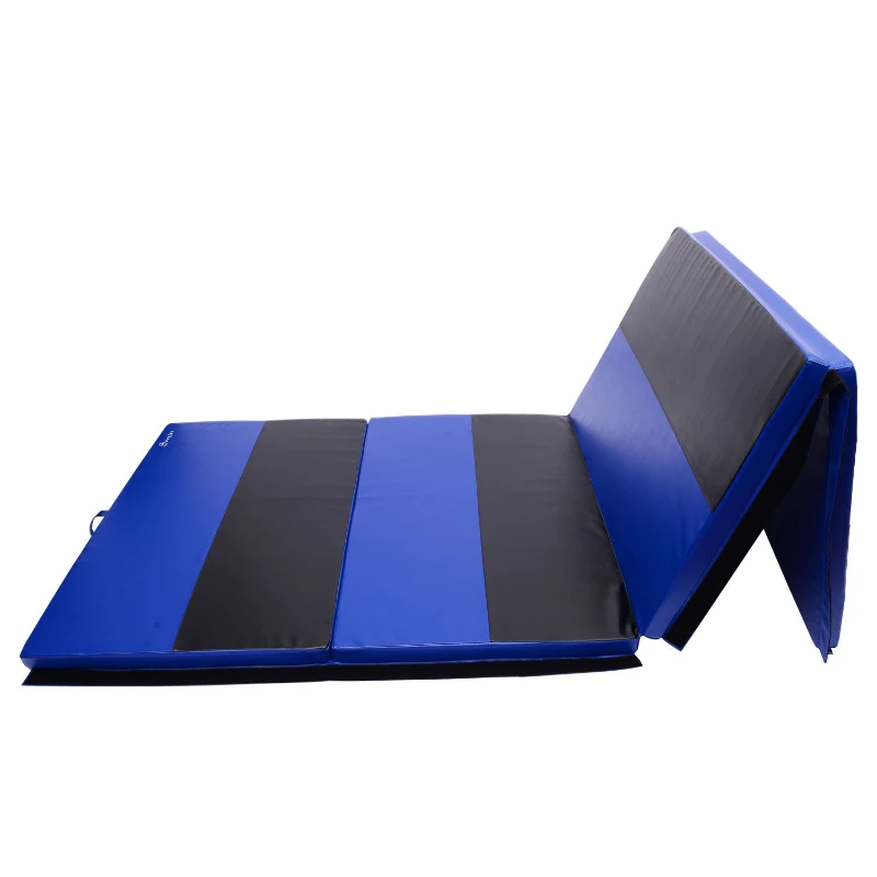 Soozier 6' x 4' x 2" PU Leather Folding Gymnastics / Martial Arts Mat - Blue / Black