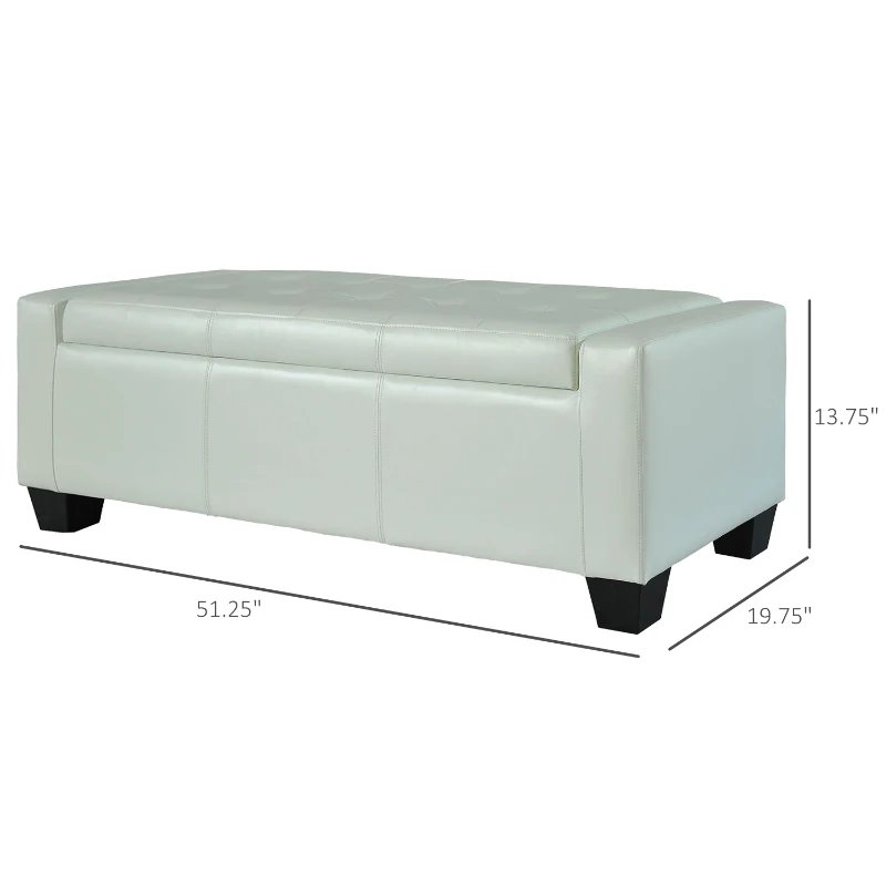HomCom 51" Large Bedroom Closet Entryway Unique Ottoman Storage Bench PU Leather Plush - White