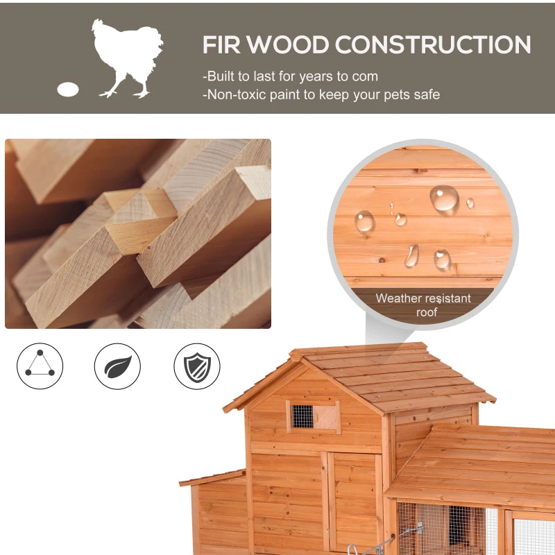 PawHut Deluxe Backyard Wood Poultry Chicken Coop Hen House Hutch Nesting Box w/Wheels - Wood