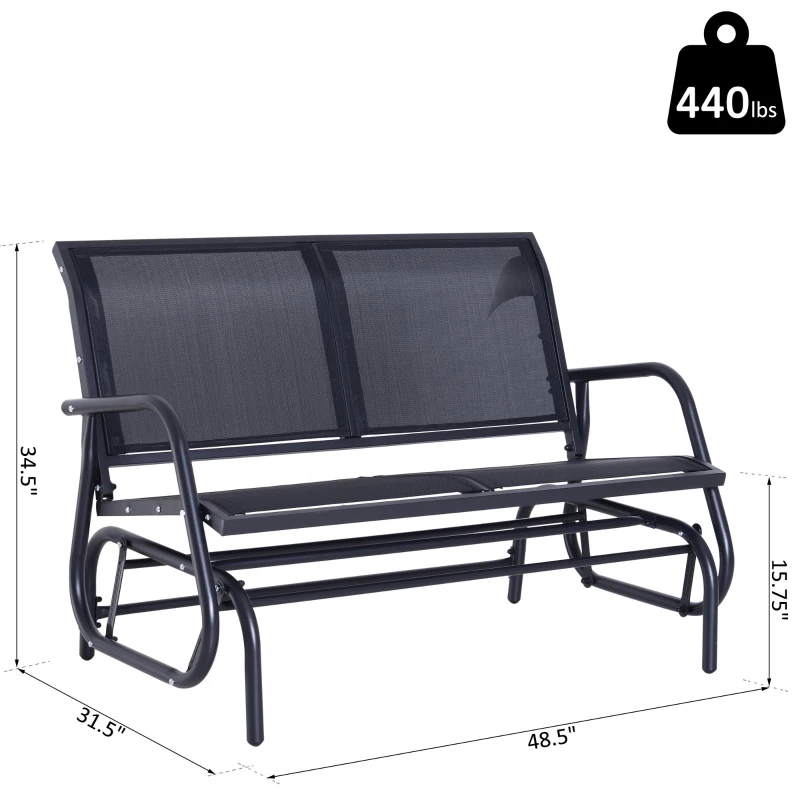 Outsunny Outdoor Front Porch Curved Loveseat Glider Rocker Bench Chair - Black