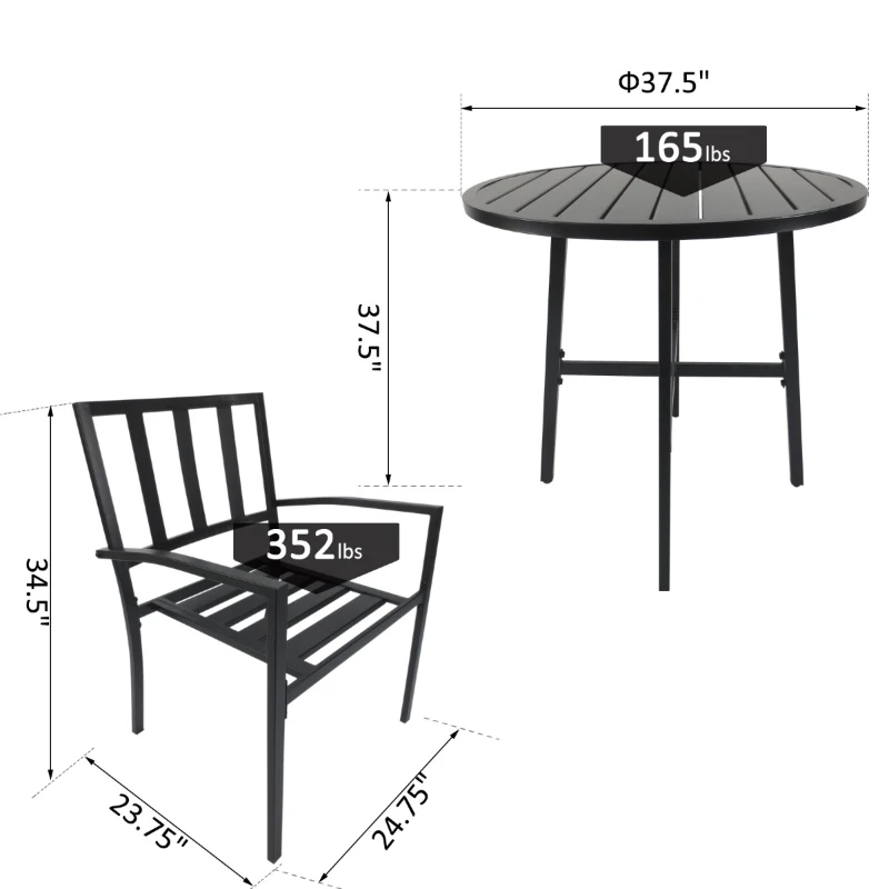 Outsunny Metal 3 Piece Outdoor Patio Round Bistro Table Dining Set - Black