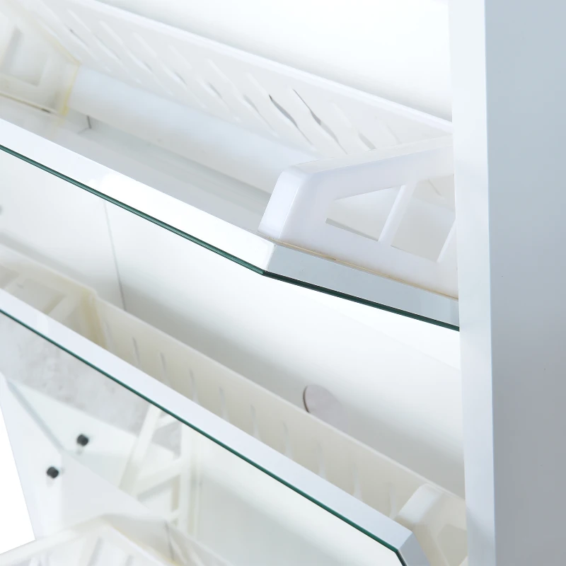 HomCom 4-Door Mirrored Shoe Rack Cabinet - White