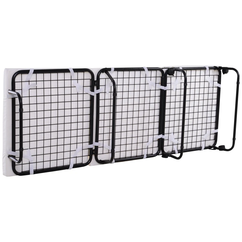 HomCom Folding Convertible Ottoman Sofa Bed with Metal Frame Wheels Cover - White Black Gray