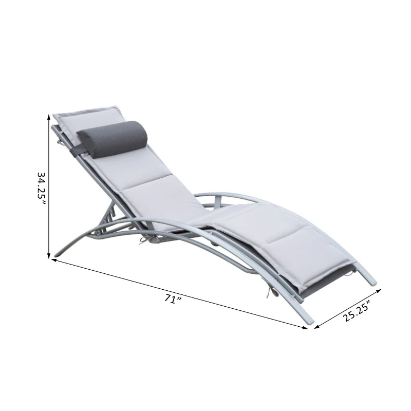Outsunny Aluminum Outdoor Patio Chaise Lounge Chair with Cushion - Light Grey