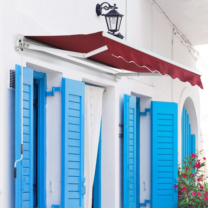 Outsunny 78" Manual Retractable Door & Window Awning - Wine Red