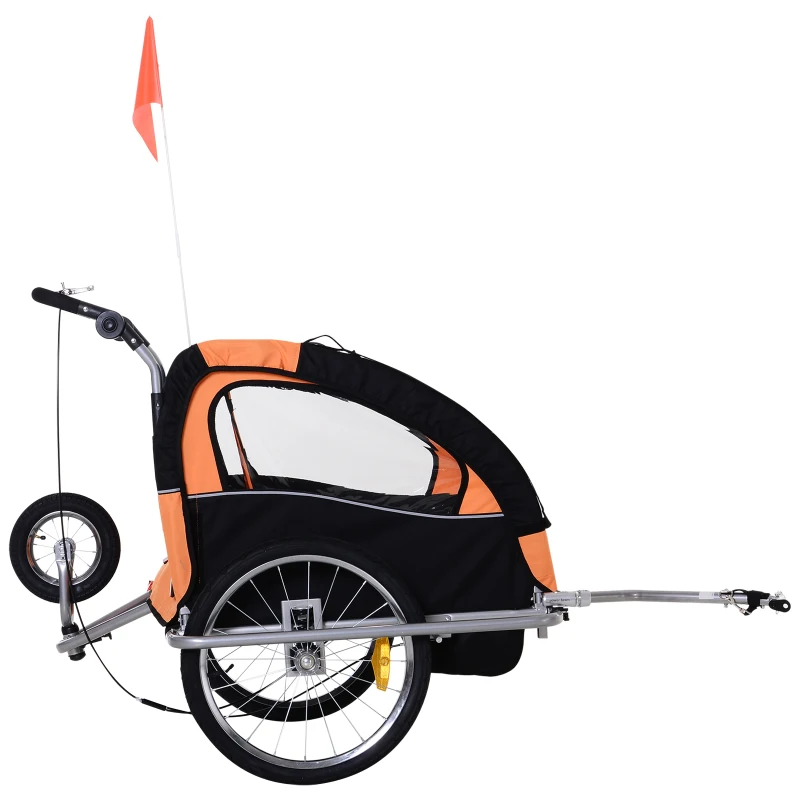 Aosom 2-Seat Kids Bicycle Trailer 55lbs Steel w/ Water Resistant Carrier Windows