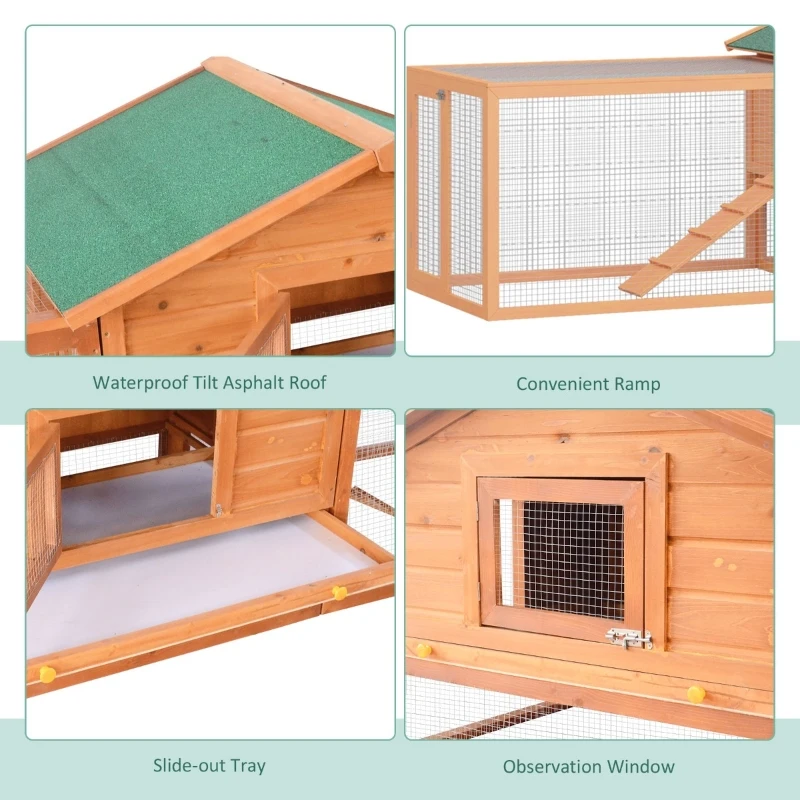PawHut 2-Story Wooden Rabbit Hutch, Large Pet House with Ramps & Lockable Doors