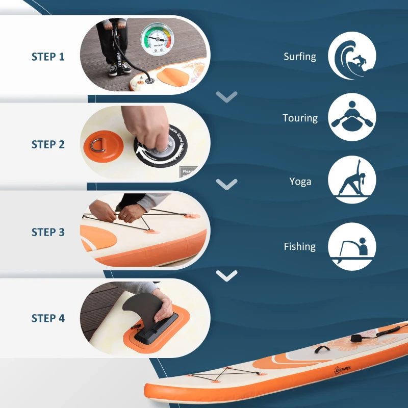 Outsunny Inflatable Paddle Board, Stand Up Paddle Board Adjustable Aluminum Paddle Non-Slip Deck with ISUP Accessories & Carry Bag, 10'5'' x 30" x 6", Orange and Grey