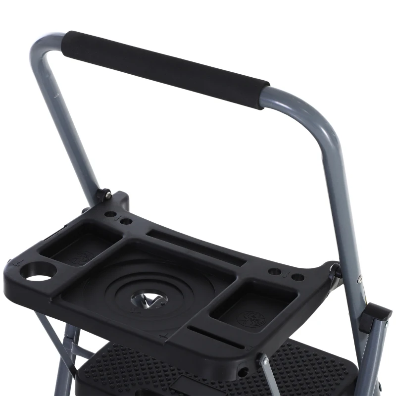 HOMCOM Folding 4 Step Ladder with Tool Tray and Wide Anti-Slip Platform 300 lbs. Capacity