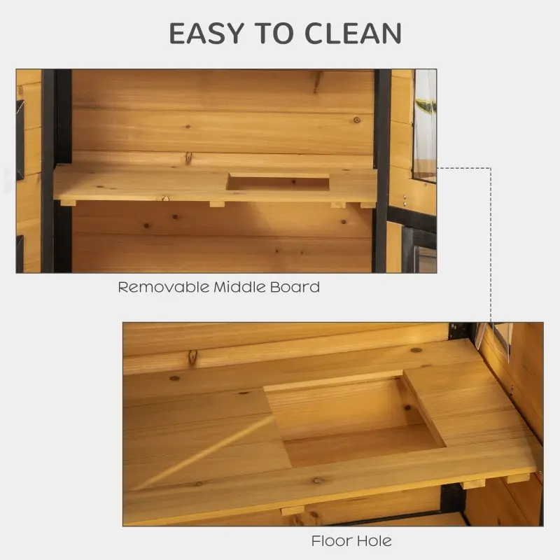 PawHut 2-Tier Cat House, Outdoor Feral Cat Shelter, with Weather Resistant Roof, Escape Door, PVC Curtain, Glass Window, Yellow