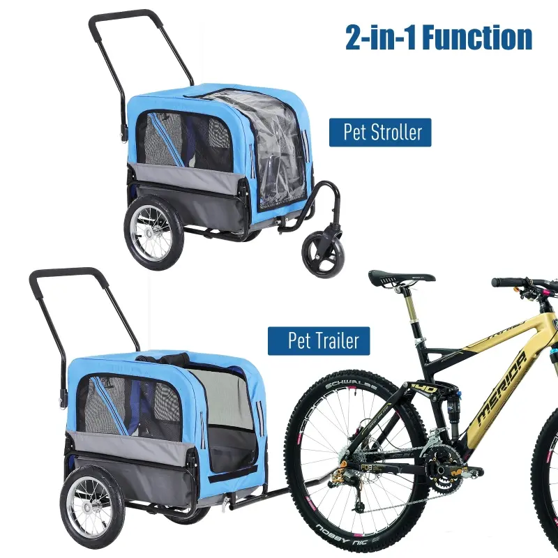 Aosom 3 Wheeled Cruiser Bike Trailer 2-in-1 Pet Jogging Stroller for Pets - Blue/ Grey